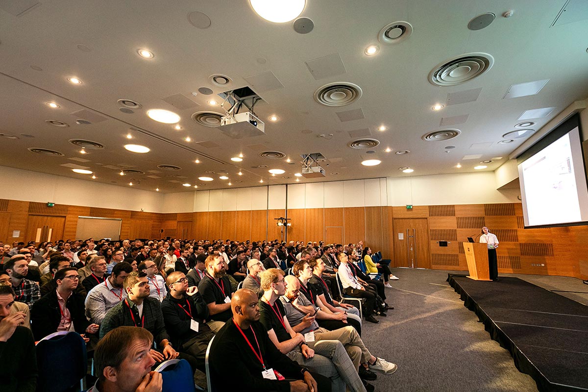 Harriet Richard from the Bank of England gives her keynote presentation to a full auditorium.